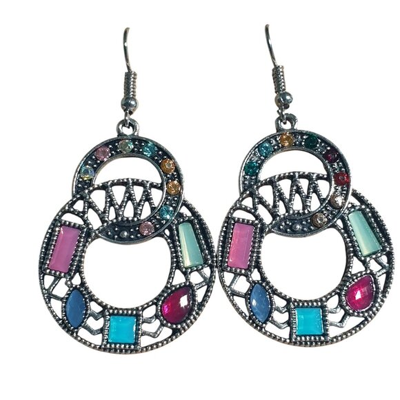 Earring Acrylic Crystal Hoop Dangle Multicolor Boho Jewelry Gift Women Design - Picture 2 of 4